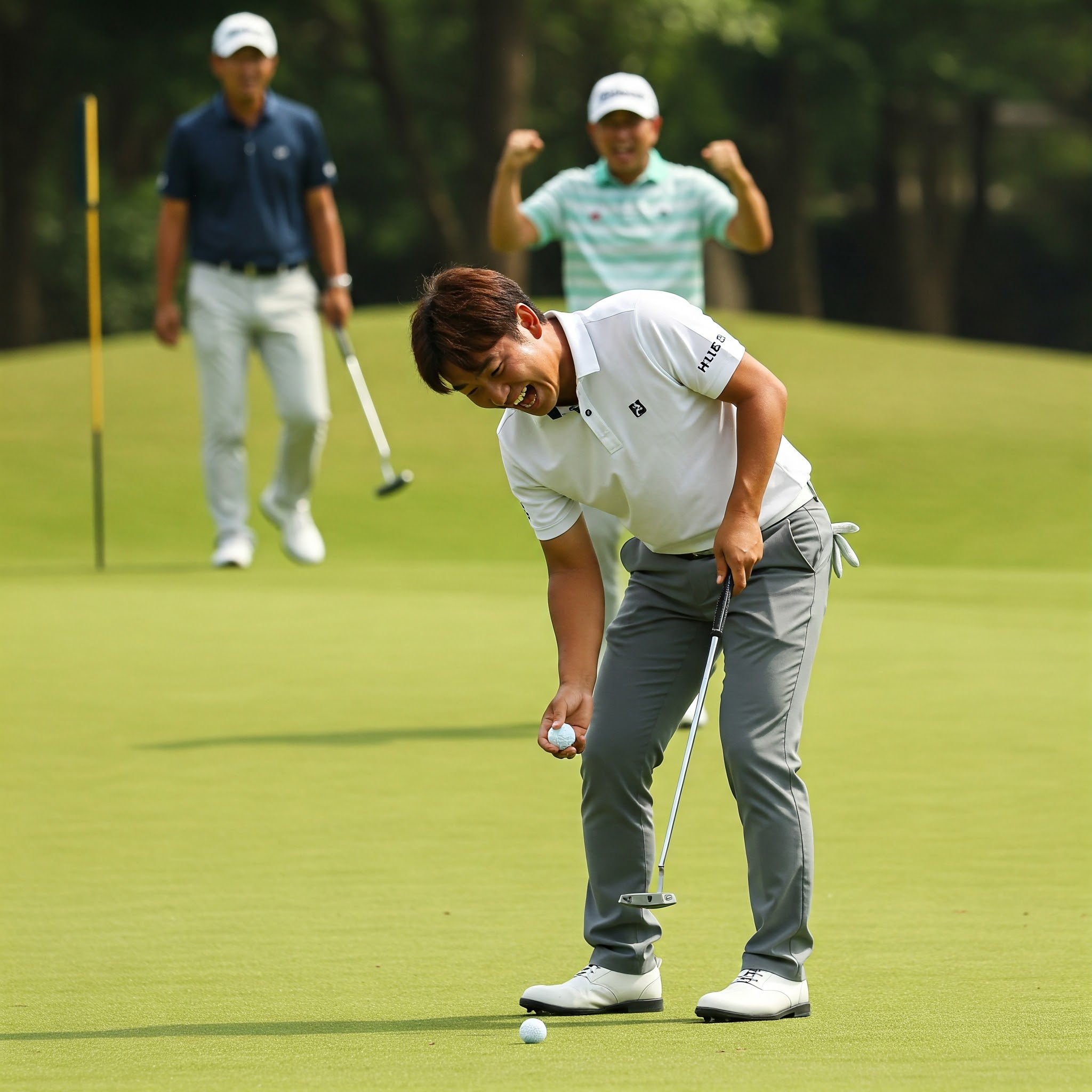 ゴルフパッティングカップインで笑顔